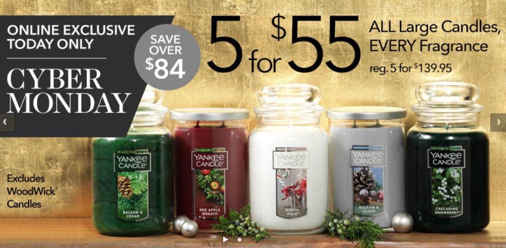 Yankee Candle Cyber Monday Sale 5 Large Candles For 55 (Retail 139.95)