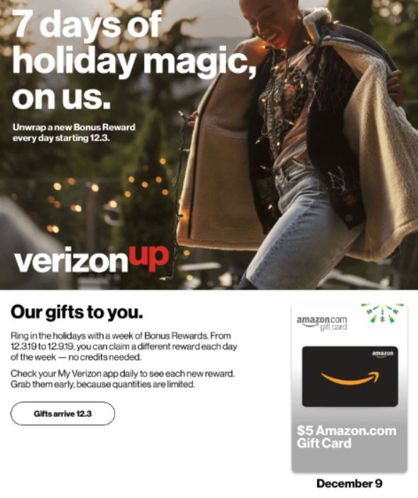 FREE 5 Amazon Gift Card For Verizon Up Rewards Members