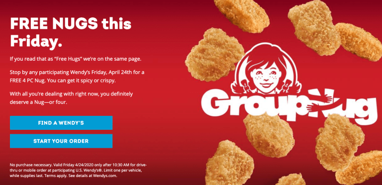 Wendy's FREE 4-Piece Chicken Nuggets Today
