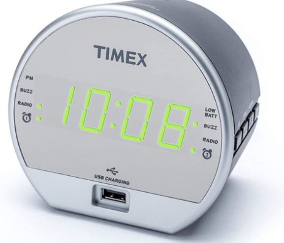 Timex Dual Digital Alarm Clock with FM Radio, Built in Speaker, and USB